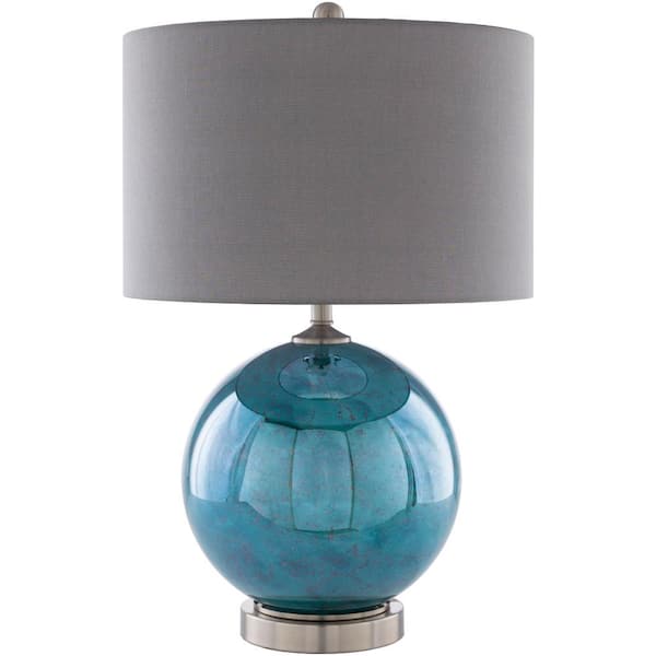 Artistic Weavers Kinghorn 26 in. Teal Indoor Table Lamp with Gray Oval Drum Shaped Shade