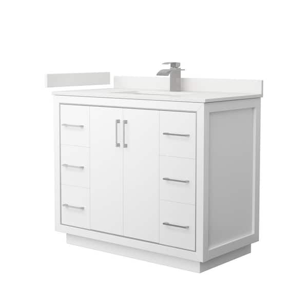 Wyndham Collection Icon 42 in. W x 22 in. D x 35 in. H Single Bath Vanity in White with White Quartz Top