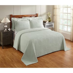 Julian Collection in Solid Stripes Design Sage Full/Double 100% Cotton Tufted Chenille Bedspread