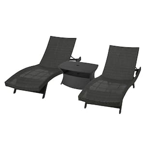 Marshall gray Armless 3-Piece Faux Rattan Outdoor Chaise Lounge and Table Set