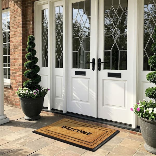 A1HC Rubber and Coir Beige 24 in. x 39 in. Non-Slip Outdoor Welcome Doormat, Thick Durable Heavy Duty Entry Mat