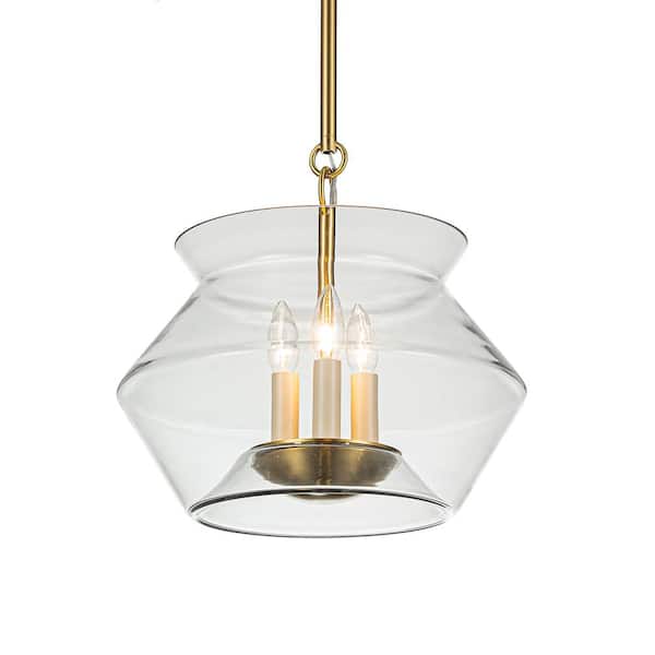 HUOKU Preserve 3-Light Aged Brass Finish Pendant Light Pickle Jar Elegance Hang Light with Clear Glass for Kitchen
