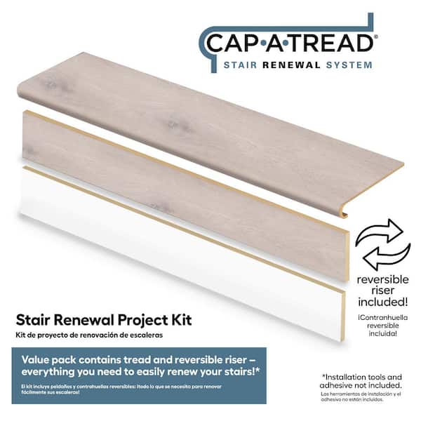 Champagne Beach Wood 47 in. L x 12.15 in. W x 42.92 mm T Vinyl Overlay Stair Tread and Reversible Riser Kit