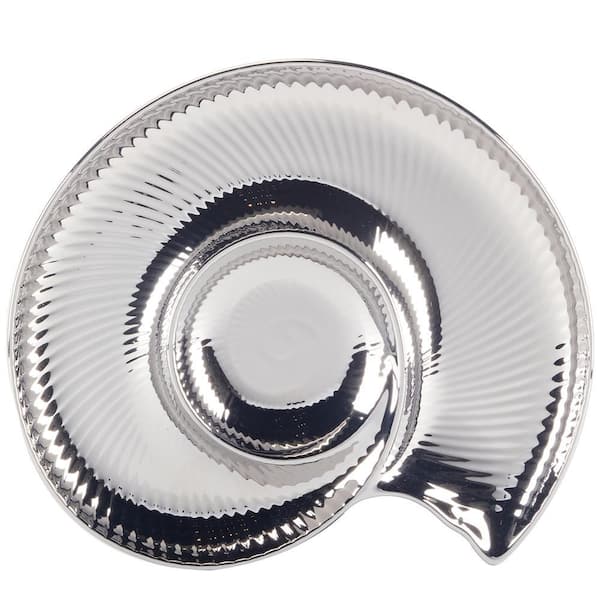 Certified International Silver Coast 12.25 in. Multi-Colored Porcelain Round 3-D Nautilus Chip Dip Server