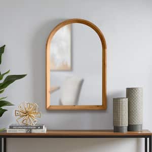 Medium Modern Arched Natural Wood Framed Mirror (20 in. W x 30 in. H)