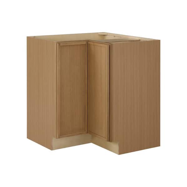 Leyton 32 in. W x 32 in. D x 34.5 in. H Ready to Assemble Plywood Slim Shaker Lazy Susan Corner Cabinet in White Oak