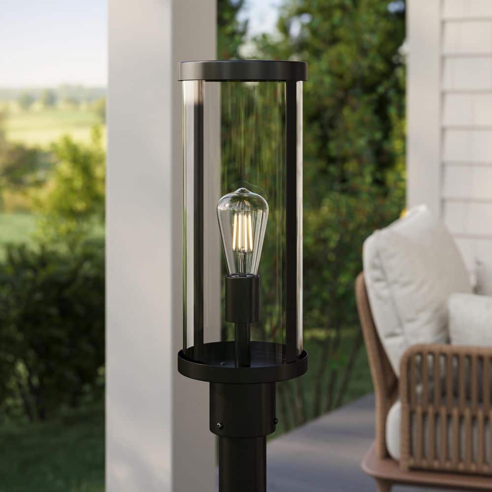 Kagen 18 in. Matte Black 1-Light Weather Resistant Hardwired Aluminum Outdoor Post Mount Light with Clear Glass Panels price history on PriceWatchPro