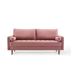 Valour 73 in. Dusty Rose Velvet 4-Seater Tuxedo Sofa with Wood Legs