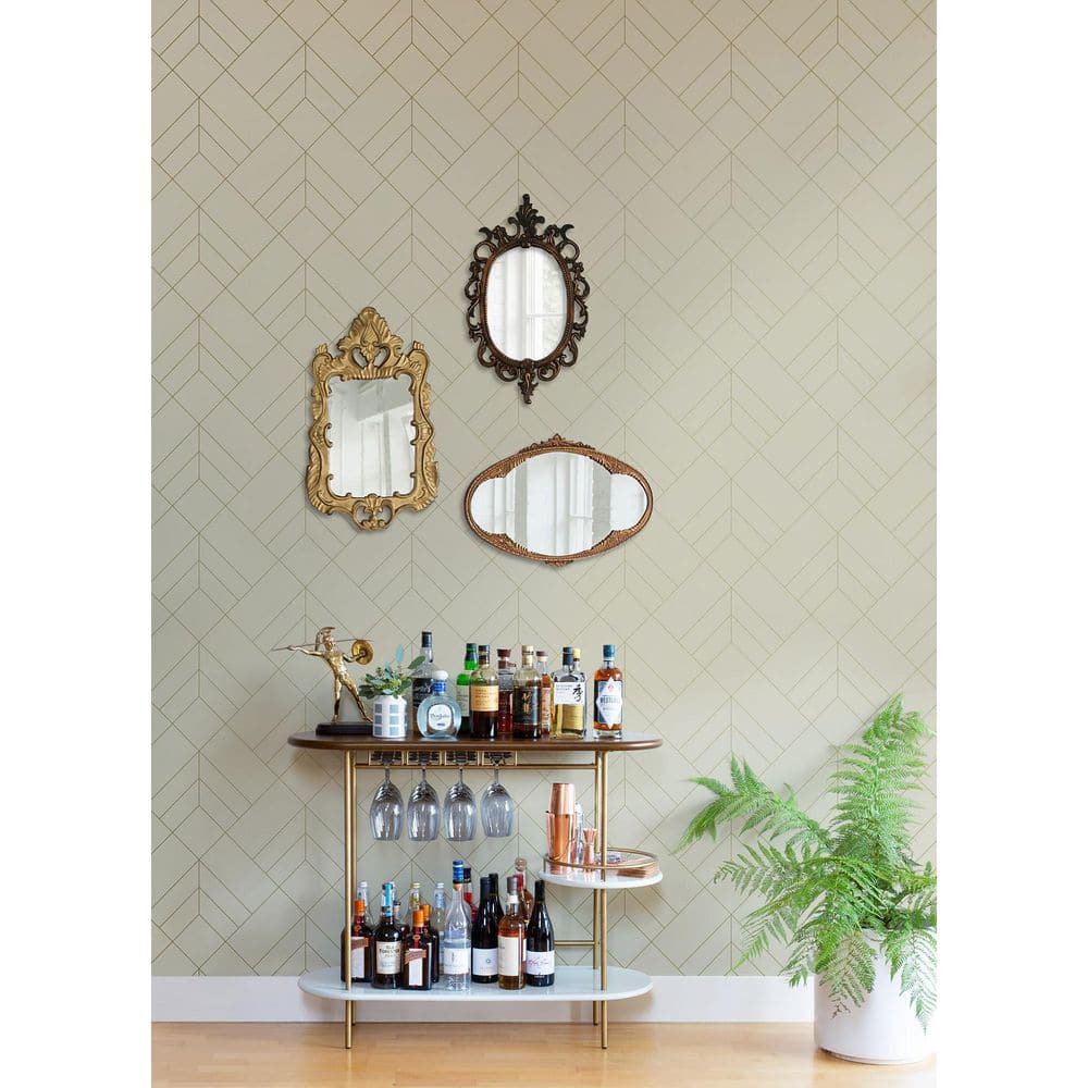 Light Grey and Gold Geometric Vinyl Wallpaper Roll