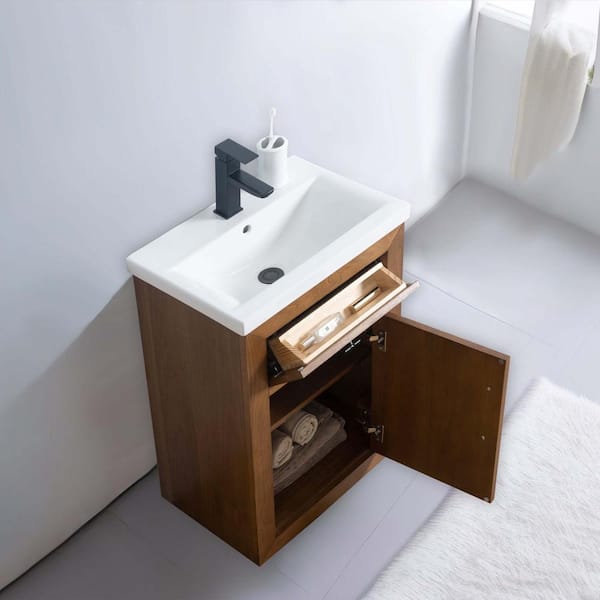 Vanity Art 20 in. W x 15.7 in. D x 34 in. H Single Sink Bathroom Vanity in Tan with Ceramic Top in White