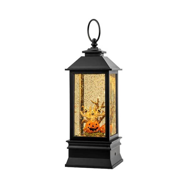 Afoxsos 13.7 in. x 5.6 in. Black Plastic Lantern with Candle 1