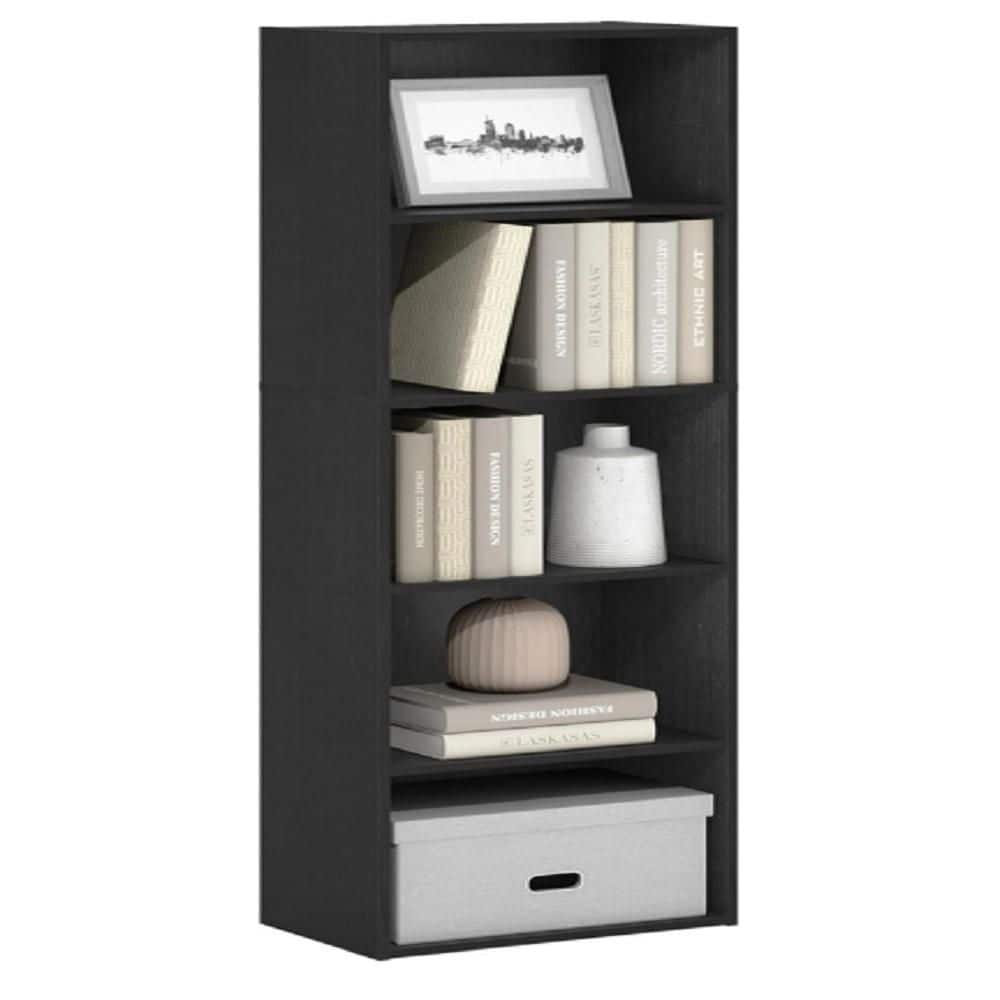 72 in. Tall Wood Black 4-Shelf Standard Bookcase