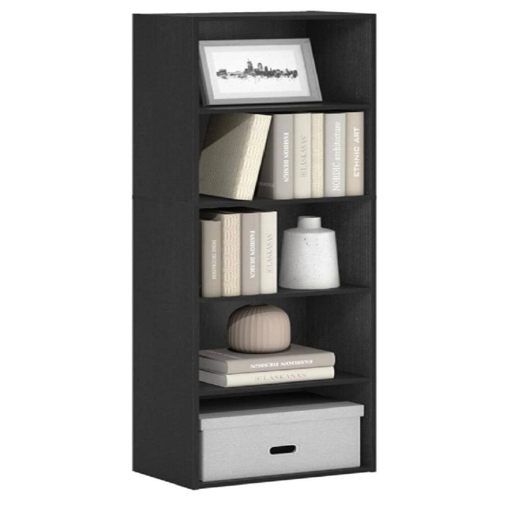 72 in. Tall Wood Black 5-Shelf Standard Bookcase