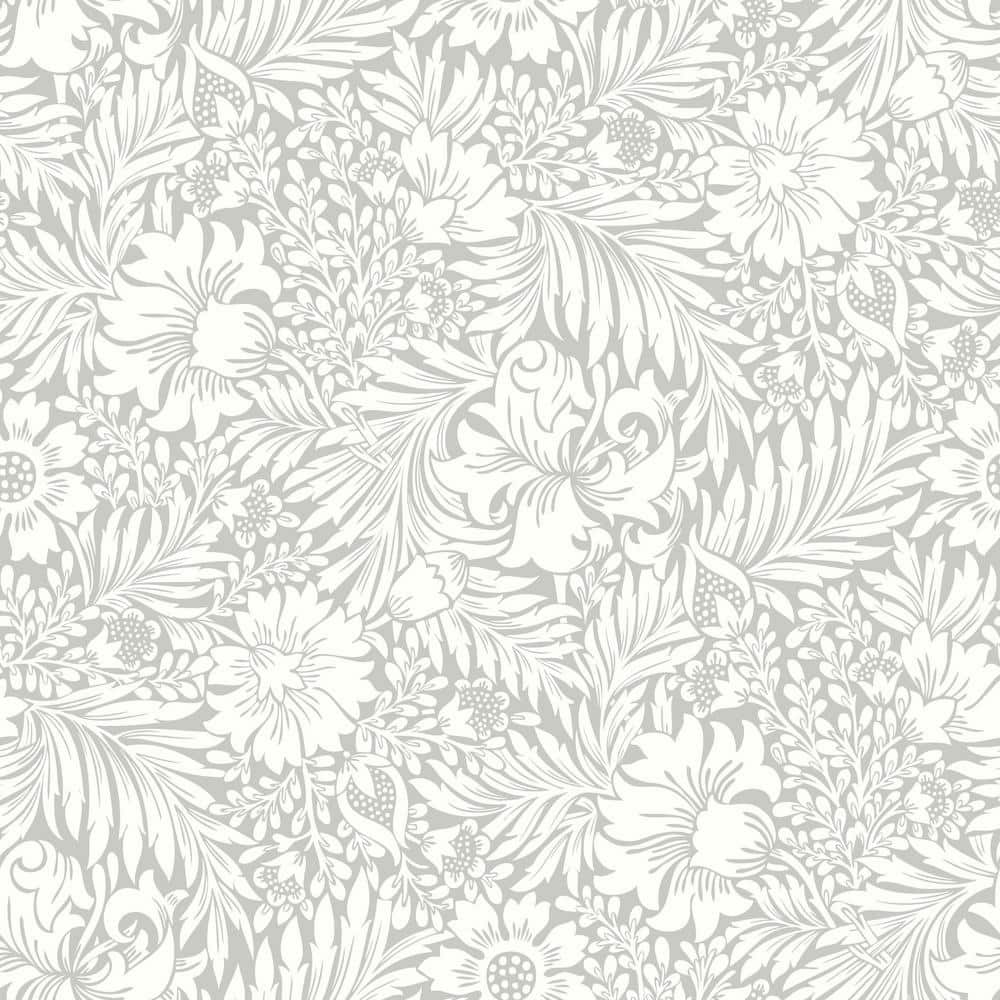Mist Gray Floral Peel and Stick Vinyl Wallpaper