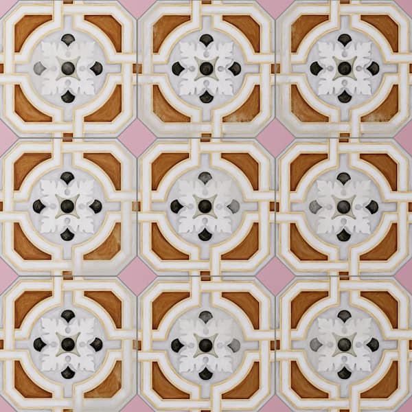 Vaudeville Octagon Deco Zimer with Taco Pink 8 in. x 8 in. Porcelain Floor and Wall Tile (11.25 sq. ft. /Case)