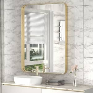 30 in. W x 40 in. H Large Rectangular Stainless Steel Framed Mirror Wall Mirror Bathroom Vanity Mirror in Brushed Gold
