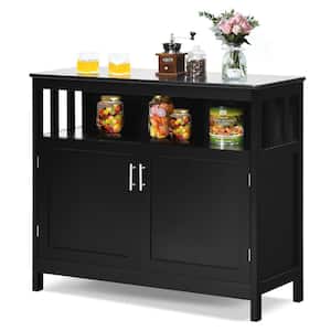 40 in. W x 16 in. D x 34 in. H Black Kitchen Buffet Server Sideboard Storage Linen Cabinet with 2-Doors and Shelf