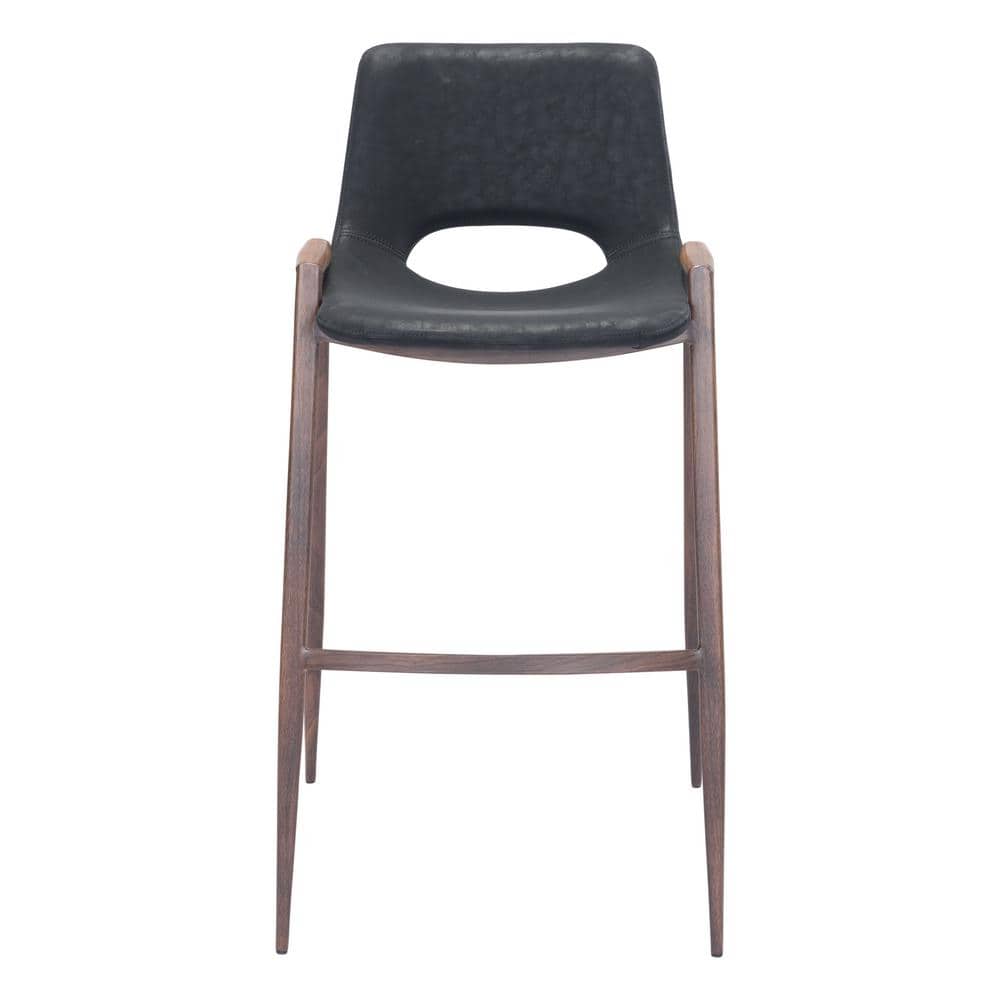 Black Faux Leather and Wood Bar Stool