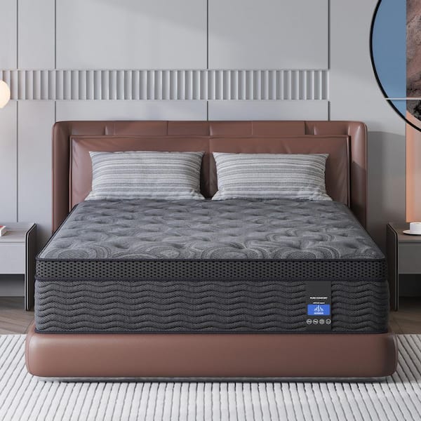 King Medium Firm 14 in. Hybrid Cooling Gel Memory Foam Euro Top Mattress, Motion Isolation, and Bed-in-a-Box Mattress﻿