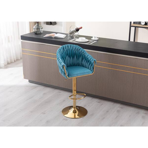 GOJANE 44.09 in. Blue Metal Frame Vintage Bar Stools with Back and