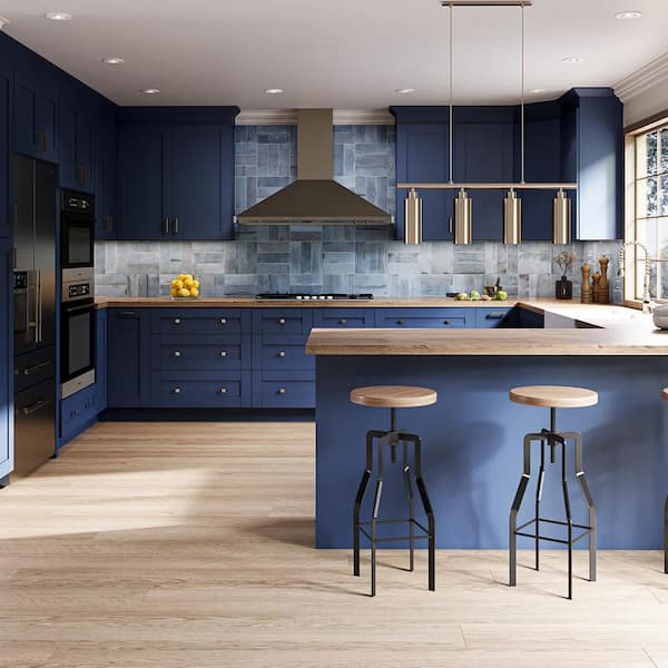 Washington Vessel Blue Plywood Shaker Assembled Utility Pantry Kitchen Cabinet Soft Close 24 in W x 24 in D x 96 in H