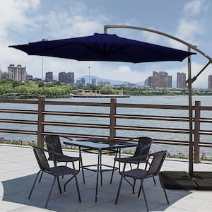 10 ft. Powder-Coated Aluminum Market Crank Lift Tilt Patio Umbrella in Blue Garden, Deck, Backyard and Pool