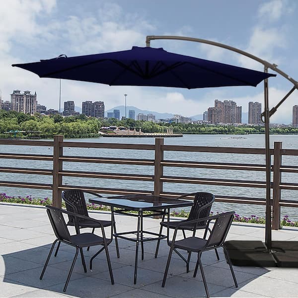 Afoxsos 10 ft. Powder-Coated Aluminum Market Crank Lift Tilt Patio Umbrella in Blue Garden, Deck, Backyard and Pool