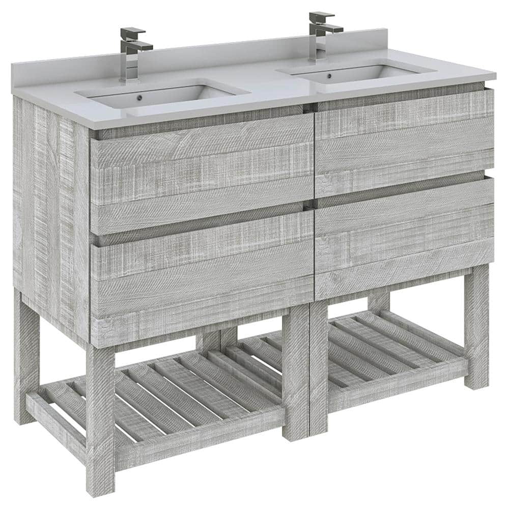 Fresca Formosa 48 in. W x 20 in. D x 35 in. H Bath Vanity in Rustic White with Vanity Top in White, 2 White Sinks FCB31-2424ASH-FS-CWH-U - The Home Depot