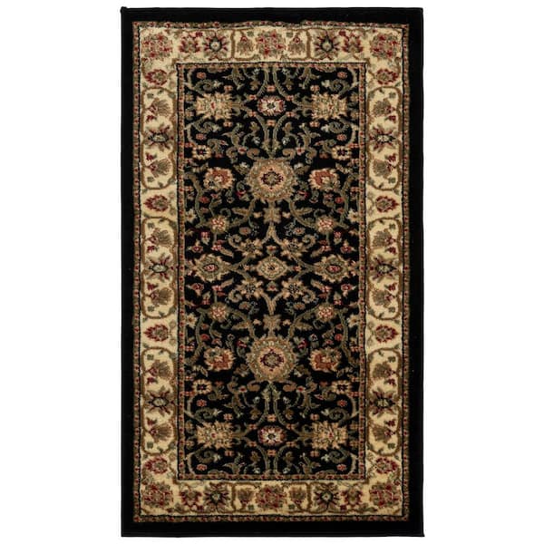 Lyndhurst 2 ft. x 4 ft. Black/Ivory Floral Accent Rug