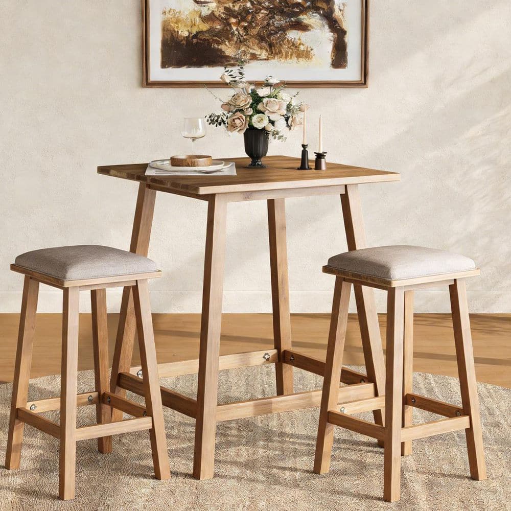 BYBLIGHT Brown 35.82 in. Square Solid Wood Bar Table Seats 2, Pub ...