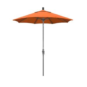 7.5 ft. Grey Aluminum Market Collar Tilt Crank Lift Patio Umbrella in Tangerine Sunbrella