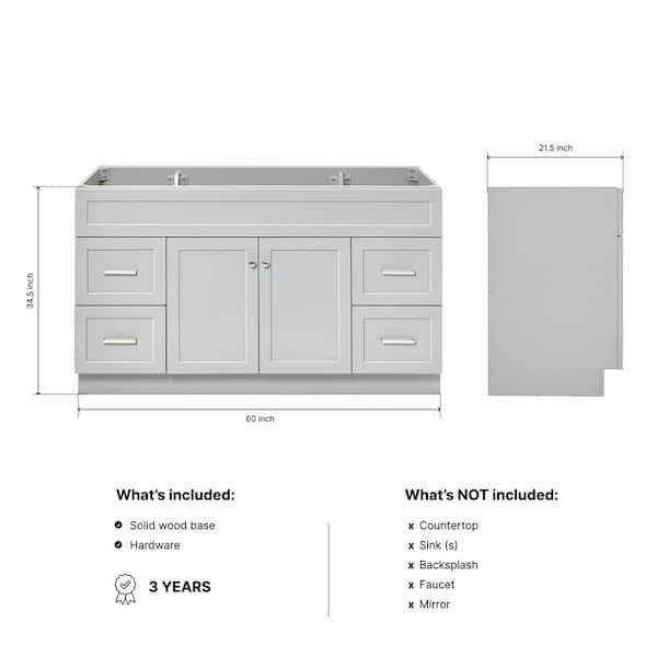 Hamlet 60 in. W x 21.5 in. D x 34.5 in. H Freestanding Bath Vanity Cabinet without Top in Gray