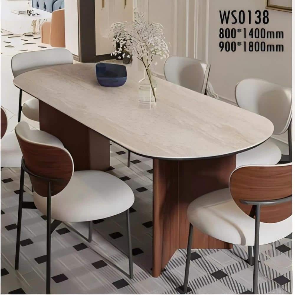 Mid-Century Modern Oval Dining Table，Dark Walnut Solid Wood Dual Pedestal Base Dining Room Table
