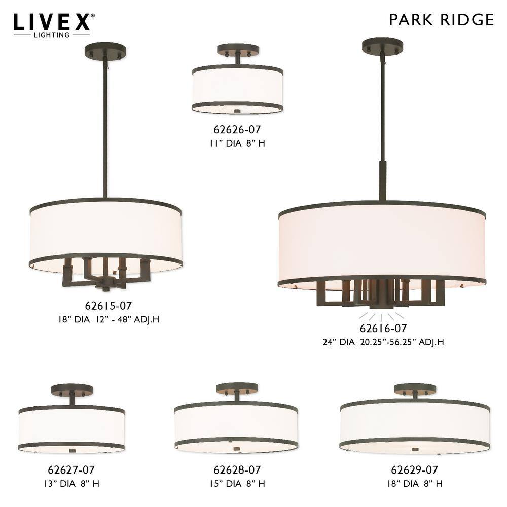 Bronze 4-Light Mini Drum Pendant with Off-White Shade