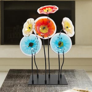 Flower Garden 31.5 in. Multicolored Art Glass decor with Metal Shade