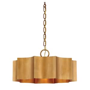 Shelby 22.5 in. W x 11.5 in. H 3-Light Gold Patina Shaded Pendant Light with Metal Shade