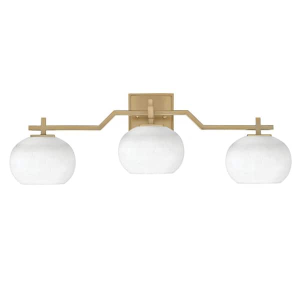 Unbranded Bridgewater 27.75 in. 3 Light Vanity Light New Age Brass with 7 in. White Muslin Glass Shades, No Bulbs Included