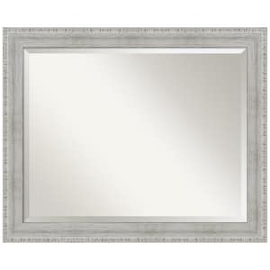 Rustic White Wash 32.5 in. x 26.5 in. Beveled Rectangle Wood Framed Bathroom Wall Mirror in White
