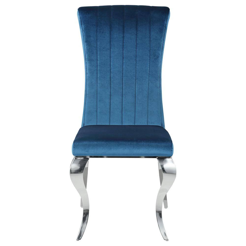 Light Blue Velvet Upholstered Side Chair with Chrome Legs