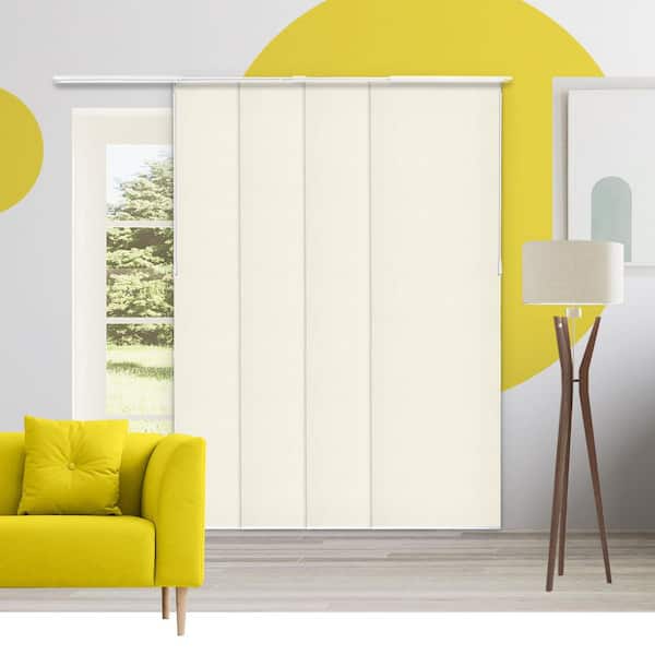 Cut-to-Size Melrose Ivory Blackout Adjustable Sliding Panel Track Blind w/ 23 in. Slats Up to 86 in. W x 96 in. L