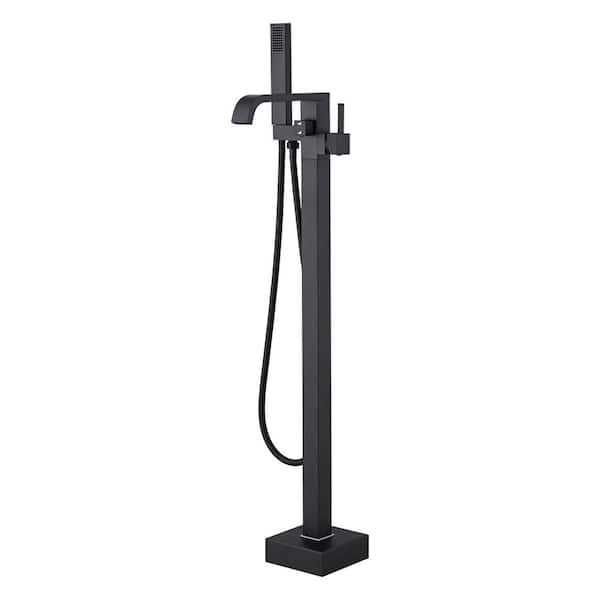 YASINU Single Handle Freestanding Tub Faucet with Hand Shower Small Waterfall Bathtub Spout in Matte Black