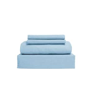 400-Thread Count 4-Piece Cool Blue Solid 100% Cotton with Lyocell Full Sheet Set