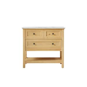 Simply Living 36 in. W x 22 in. D x 34 in. H Bath Vanity in Natural Wood with Carrara White Marble Top