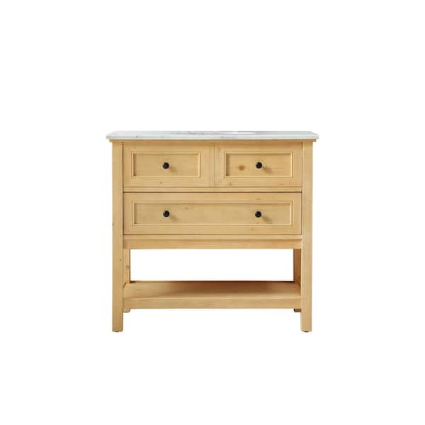 Unbranded Simply Living 36 in. W x 22 in. D x 34 in. H Bath Vanity in Natural Wood with Carrara White Marble Top