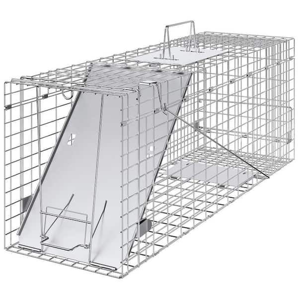 Live Animal Cage Trap 31 in. x 10 in. x 12 in. Humane Cat Trap Galvanized Iron, Folding Animal Trap with Handle