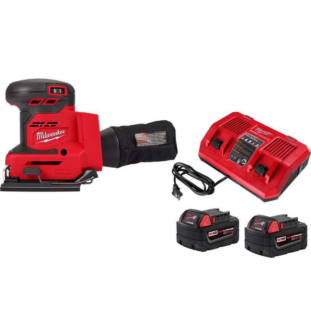 Milwaukee M18 18-Volt Lithium-Ion Cordless 1/4 in. Sheet Sander with Two 5.0 Ah Batteries and Charger