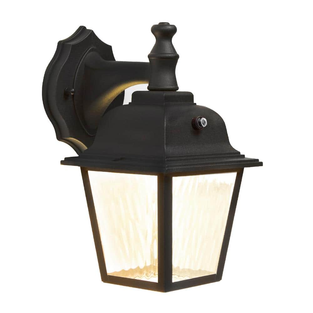 Black Aluminum LED Lantern Sconce with Water Glass