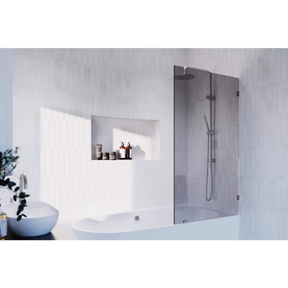 Ursa 34" x 58.25" Frameless Gray Tinted Glass Bath Panel with Brushed Nickel Finish