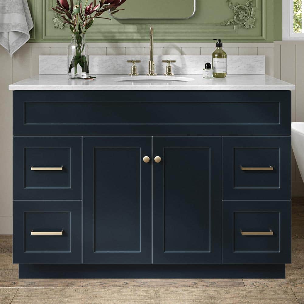 Hamlet 49" Midnight Blue Freestanding Vanity with White Marble Top