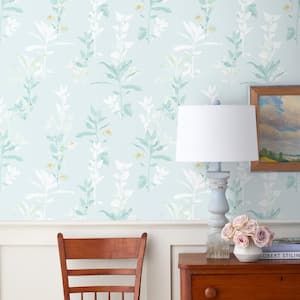 Aqua Leaf Silhouette Teal Blue Peel and Stick Wallpaper Panel (covers 26 sq. ft.)